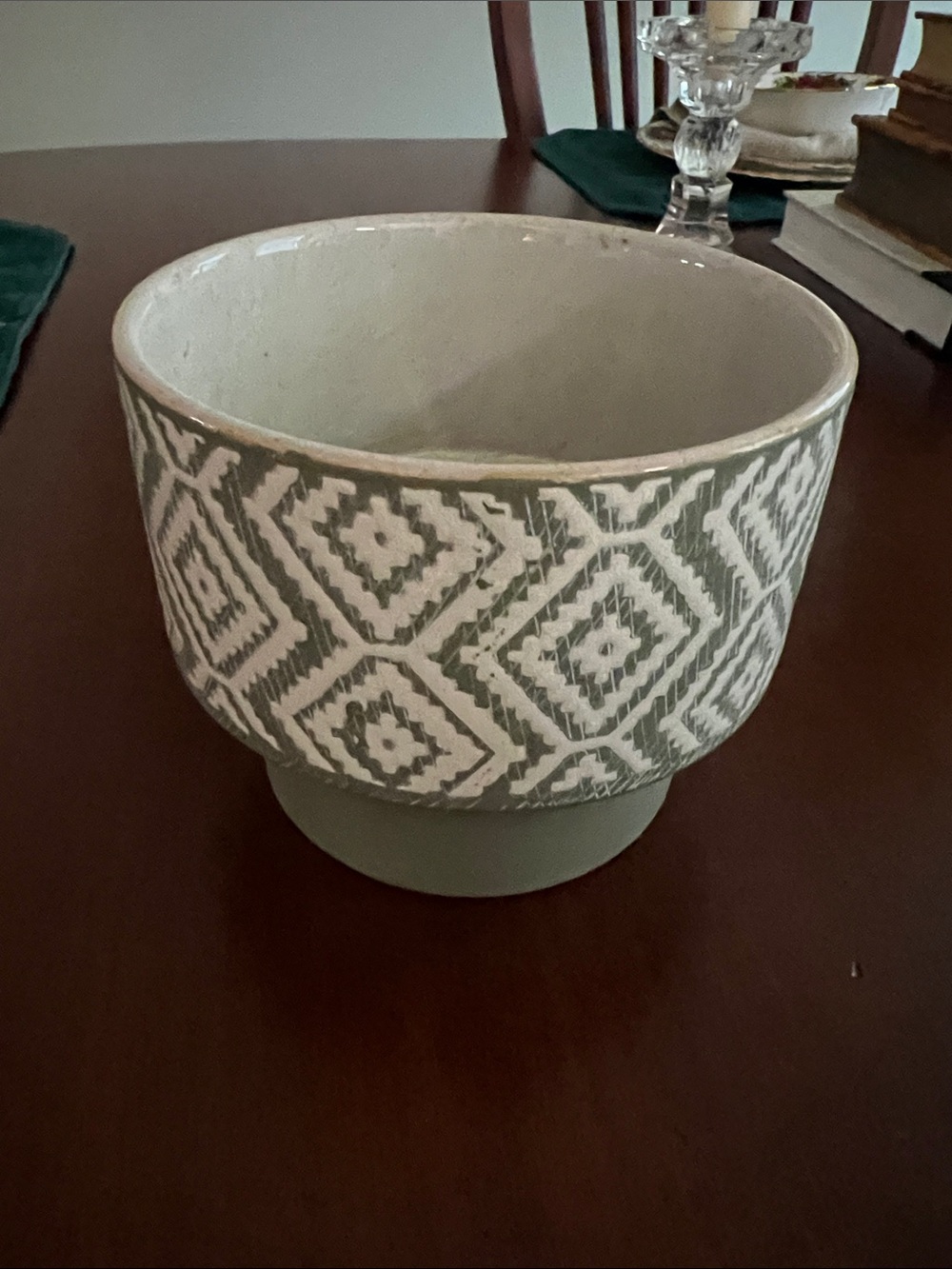 Decorative Patterned Ceramic Planter - Green
